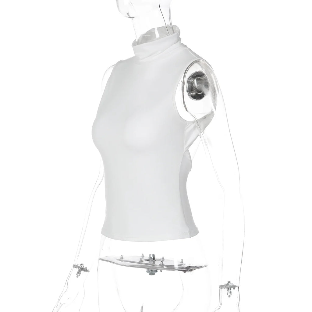 FDYOUI Fashion Turtleneck Sleeveless Tank Tops Streetwear Y2K Woman Clothes Backless Solid Corset T-shirt Female Skinny Crop Top