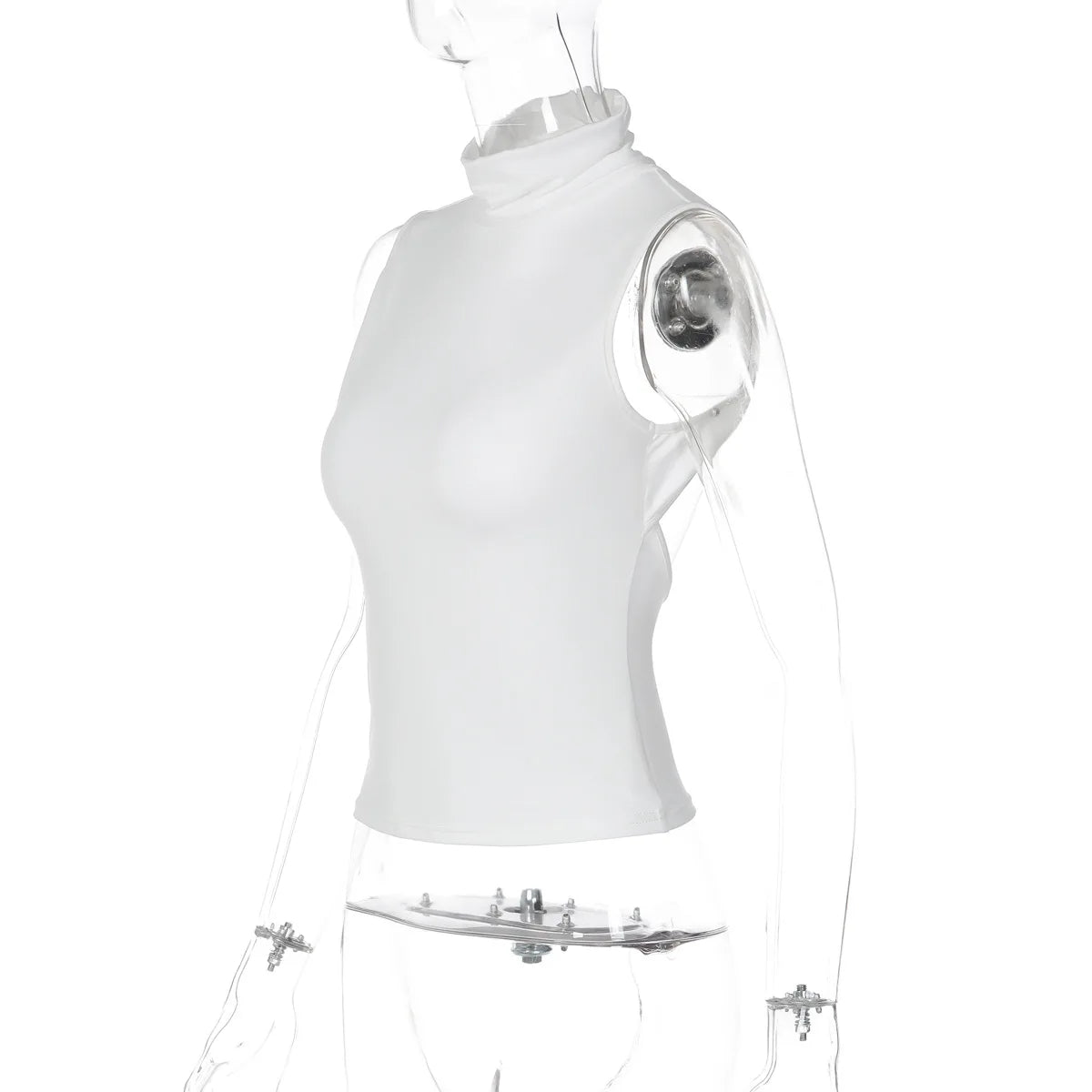FDYOUI Fashion Turtleneck Sleeveless Tank Tops Streetwear Y2K Woman Clothes Backless Solid Corset T-shirt Female Skinny Crop Top