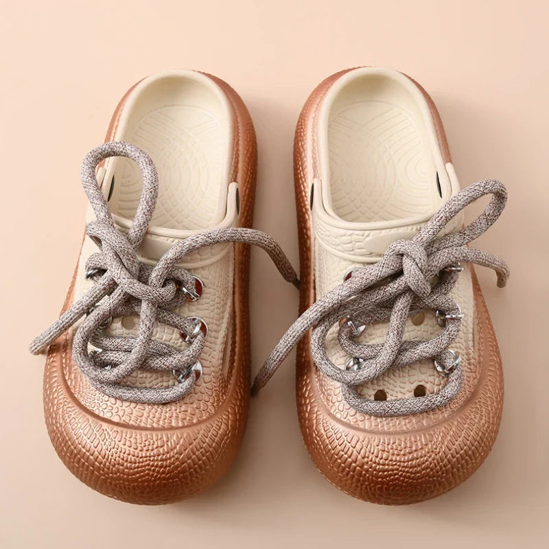 Plus Size Summer Platform Sandals For Women Men Home Street Garden Shoes Lace-up Style Silver Gold Clogs Couples Beach Slippers