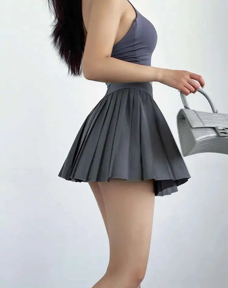 Preppy WOMENGAGA American Style Style High Waisted Slim Pleated Skirt For Women's Summer Ballet Skirt Fashion Women QI9Y