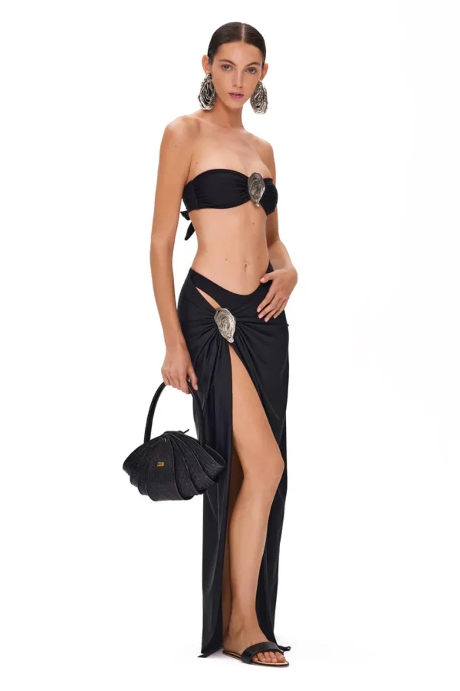 2025 New Sexy Tube Top Bikini set and Skirt Swimwear Women Metal Decoration Bodysuit Lace-up Bathing Suit Beachwear Biquini