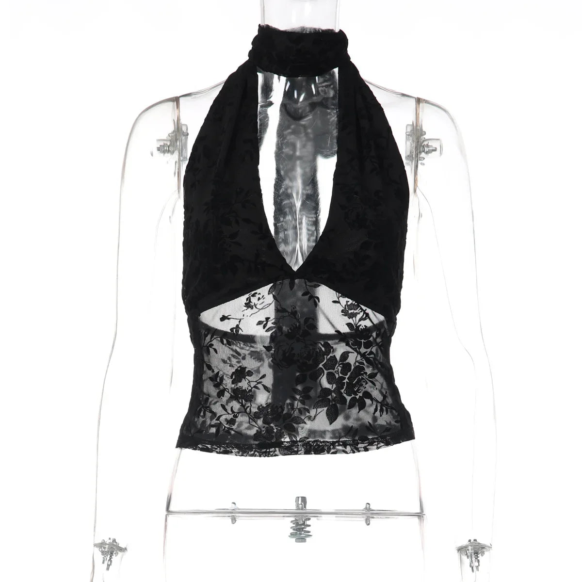 FDYOUI Woman Clothes Elegant Bandage Mesh Corset Tops 2026 Female Halter V-neck Lace-up Tank Top Black T-shirt Y2K Streetwear