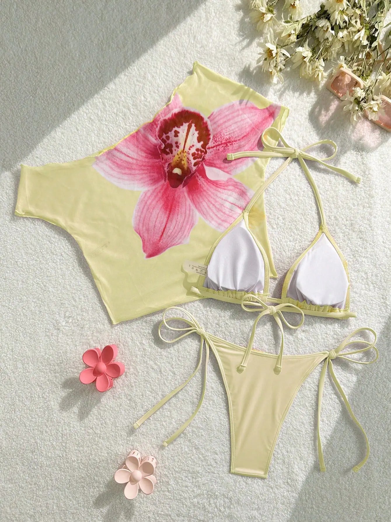 DEKA Flower Printed Short Sleeve Bikini Female Swimsuit Women Swimwear Three-pieces Bikini set Bather Bathing Suit Swim