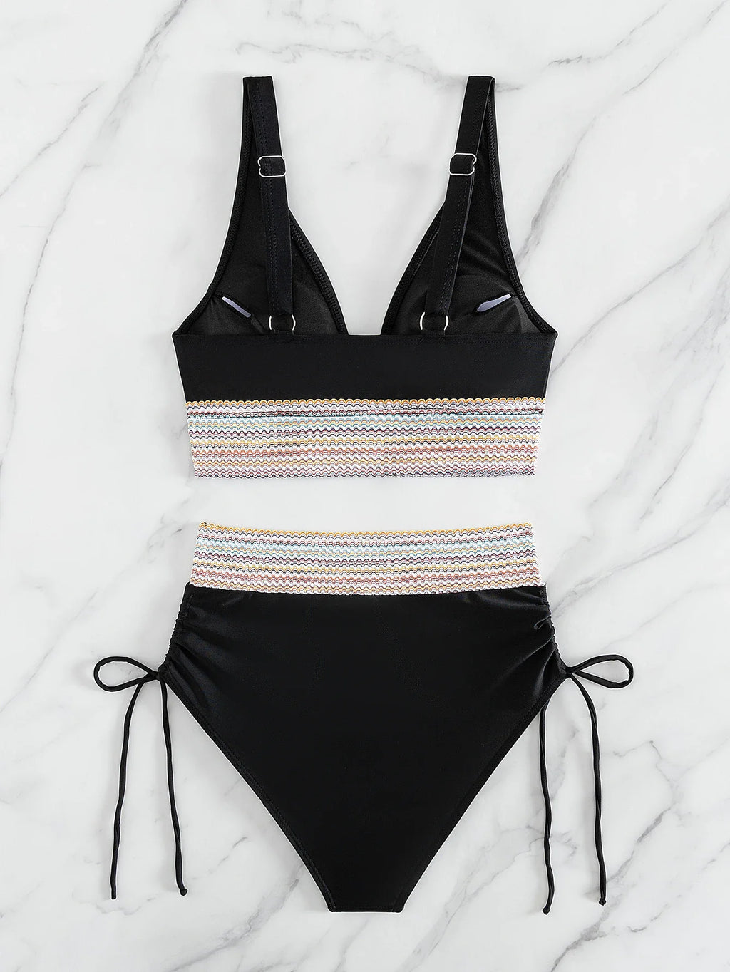 2025 New Bikini European and American Ribbon Deep V Bareback Sexy Bikini Split Swimsuit Swimsuit