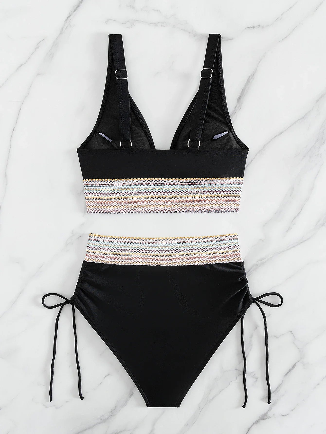 2025 New Bikini European and American Ribbon Deep V Bareback Sexy Bikini Split Swimsuit Swimsuit