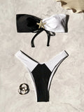 sexy metal starfish patchwork bandeau bikinis sets two pieces back tie thong swimsuits bathing suit swimwear tankini biquini