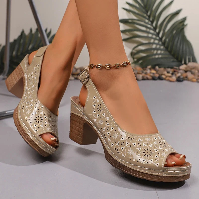 Summer Peep Toe Thick Heel for Sandals Women Plus Size 43 High Heeled Rome Sandals Woman Back Strap Platform Sandles Ladies