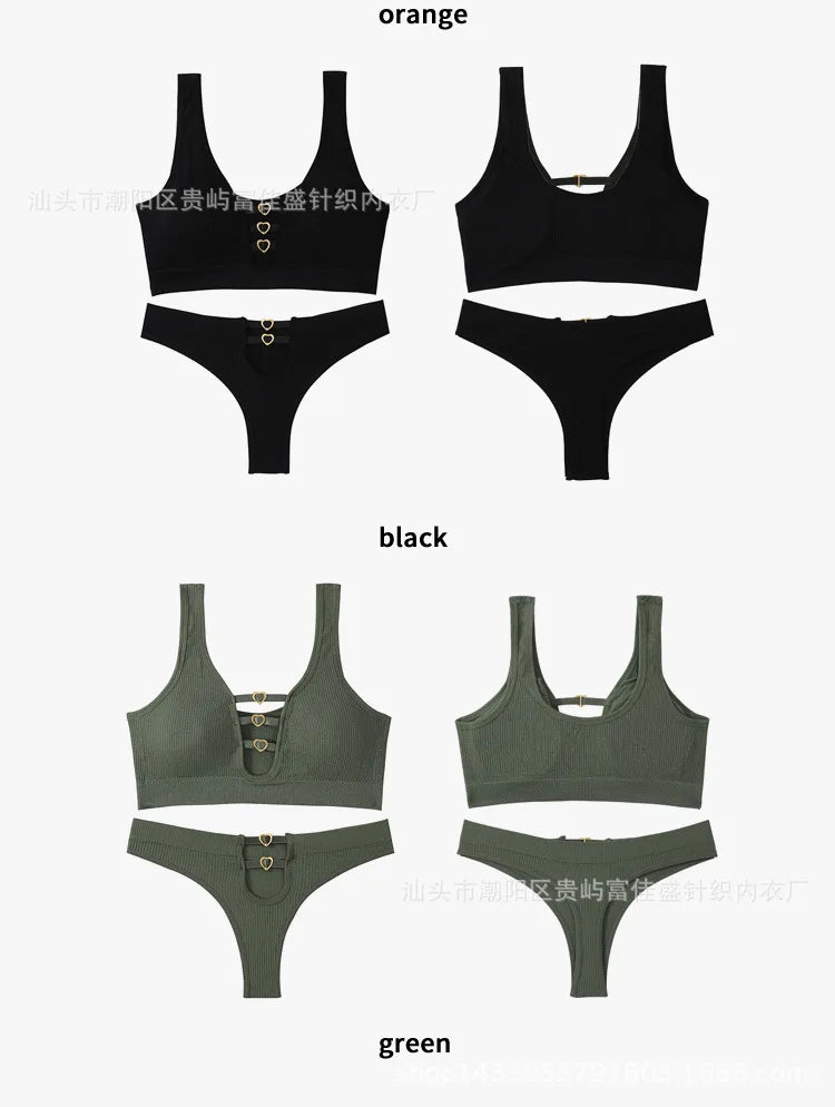 Sexy seamless underwear set push-up bra vest sports breathable push-up set