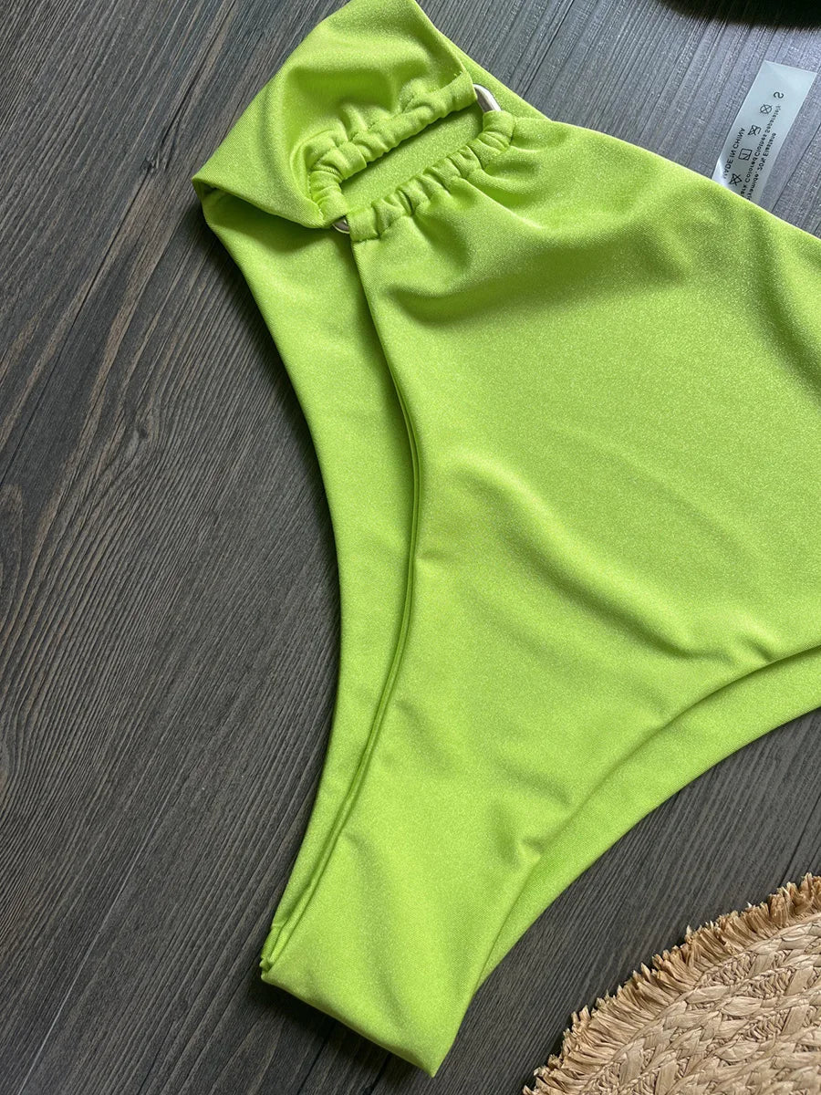 Shiny Sparkling U Shaped Female Swimsuit High Waist Bikini Women Swimwear Two-pieces Bikini Set Pool Bathing Suit Swim Beachwear