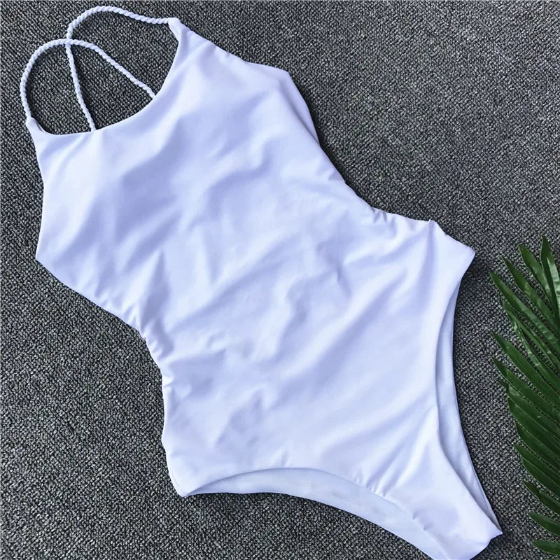 Criss Cross Backless Women Swimwear One Piece Swimsuit Female Monokini High Cut Leg Bather Bathing Suit Swim Beach Wear Lady