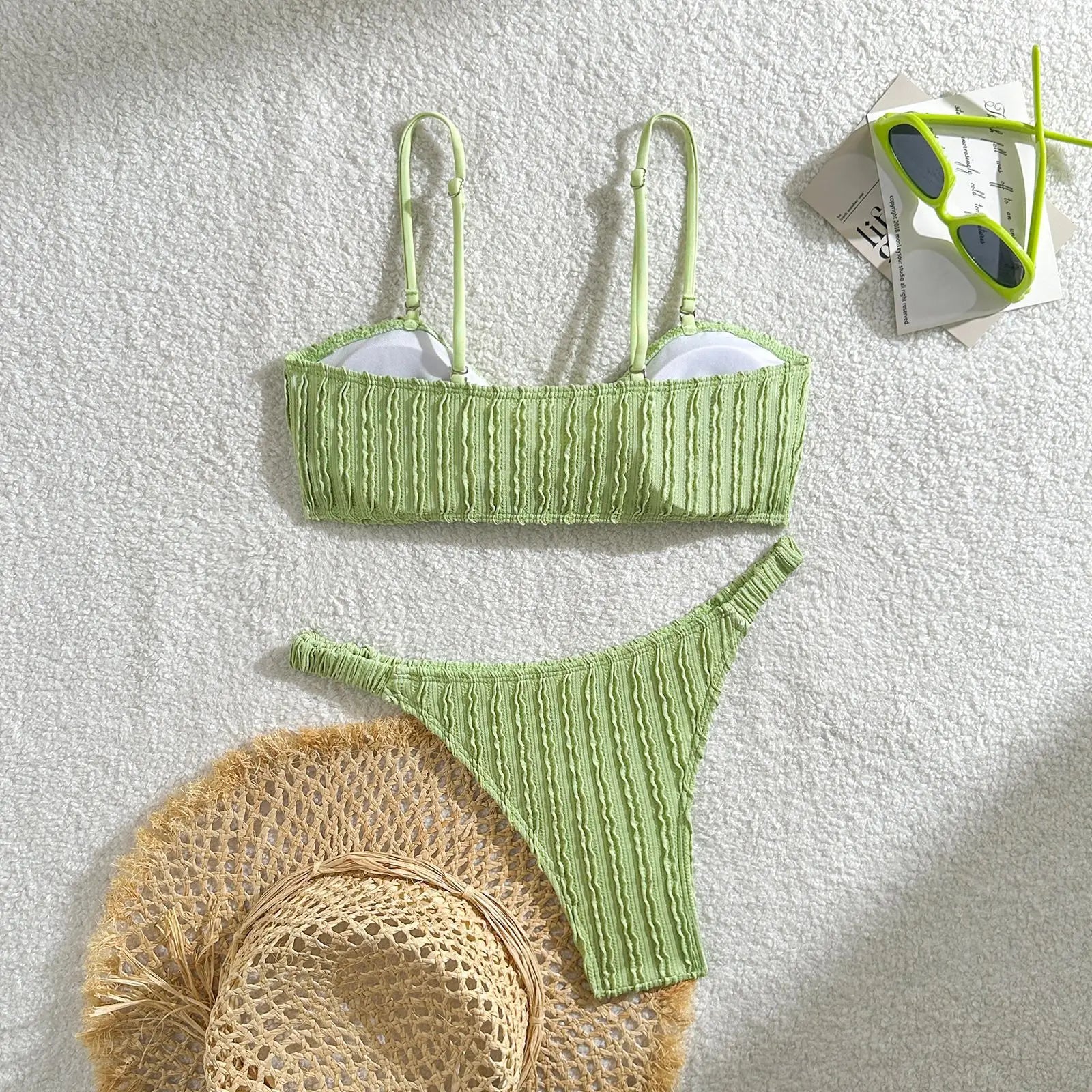 Wrinkled Crinkled Tie Knotted Bikini Women Swimwear Female Swimsuit Two-pieces Bikini Set Brazilian Bathing Suit Swim Beach Wear