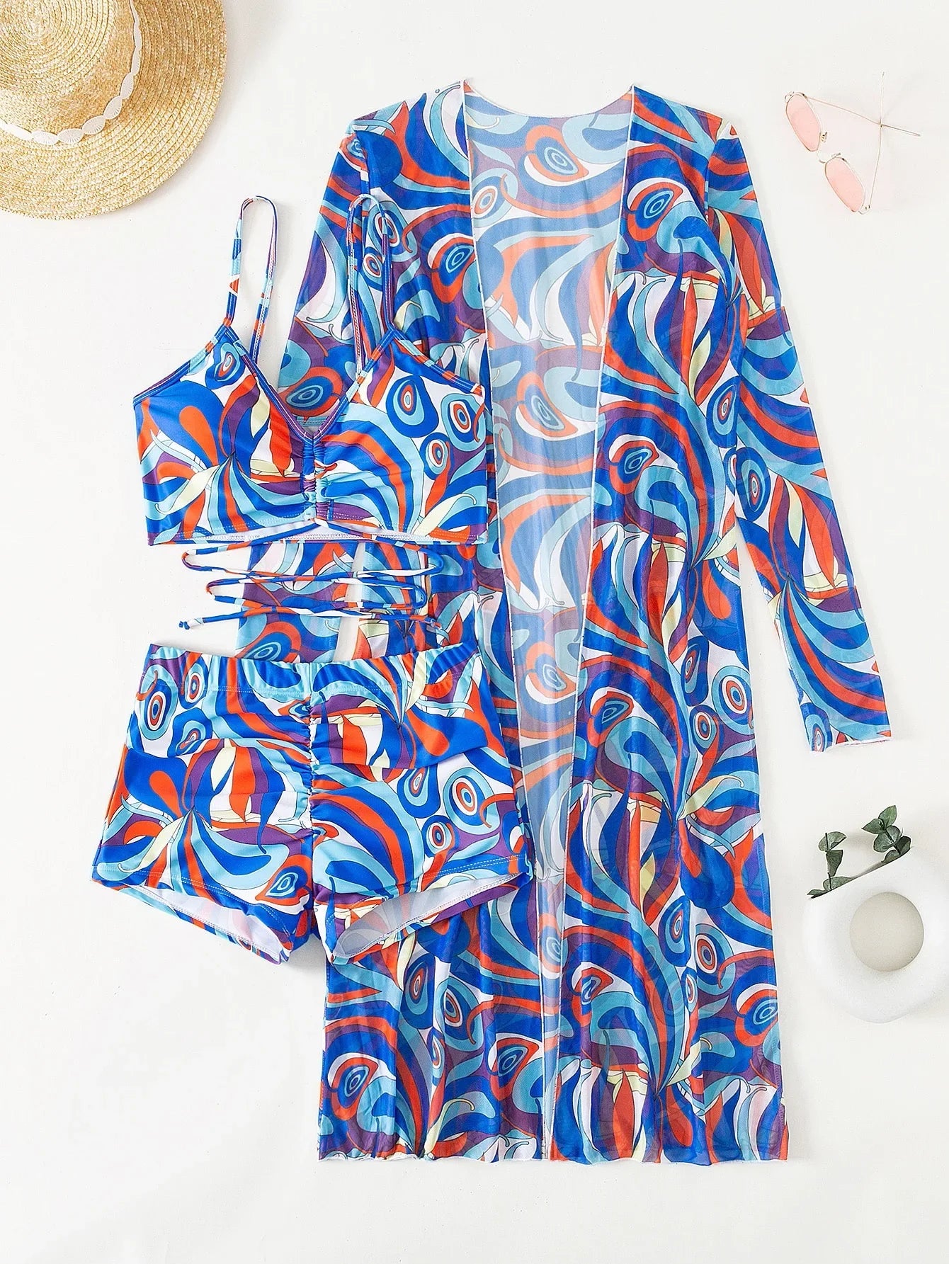 3 Pieces Sexy Print Bikini 2026 Women High Waist Swimsuit & Kimono Swimwear Female Lady Bathing Suit Swimming Summer Beachwear