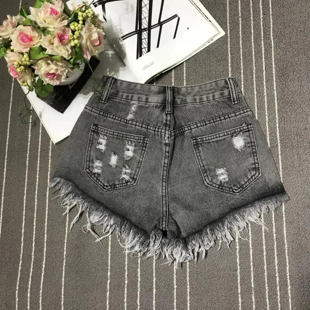 Summer Stretchy Hot Short Pants Women's High Waisted Cut Off Denim Shorts Ripped Distressed Frayed Hem Jeans Shorts