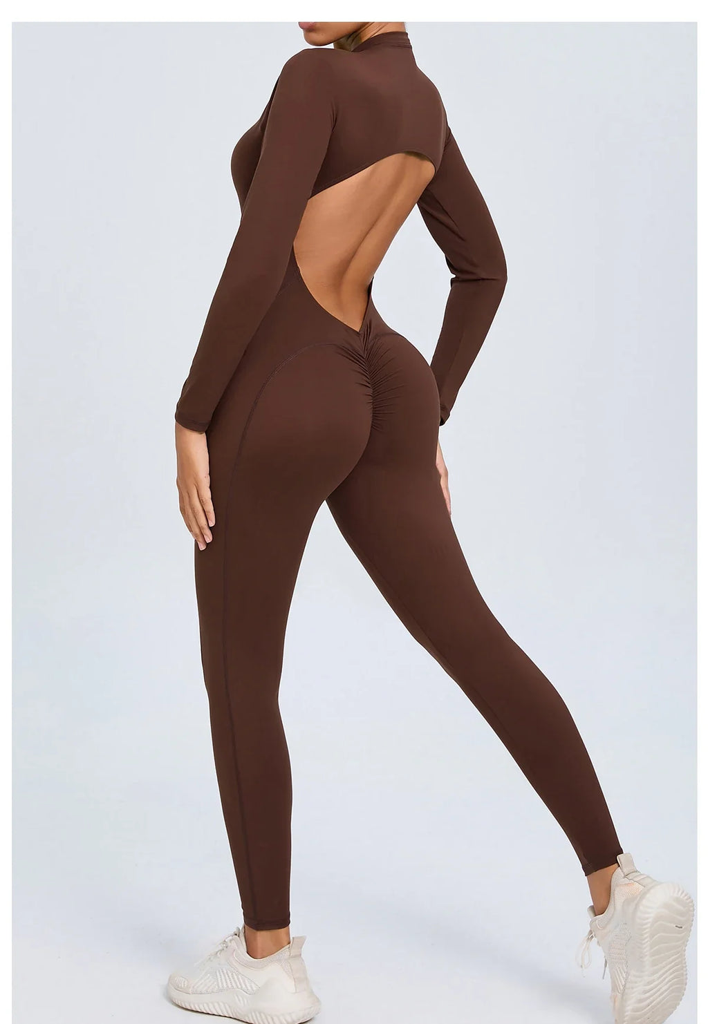 Women Sportwear Yoga Jumpsuit Zip Long Sleeve Back Open Outfit Fitness Tracksuit Tight One-piece Gym Overalls Sports Bodysuit