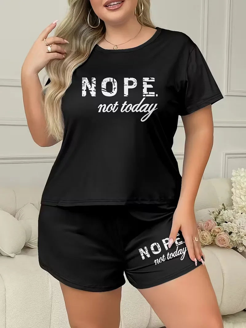 Summer fashion home wear European and American large size short-sleeved shorts two-piece pajamas 4XL 5XL