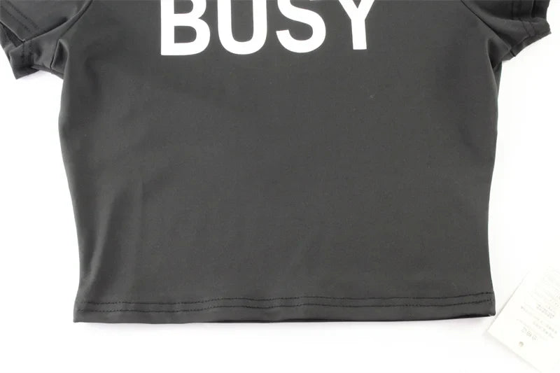 Ahagaga Women's Basic Sexy O-neck Slim Letter Printed T-shirts Short Sleeve Fashion Casual Solid Sheath Tops Tees Blusas Female