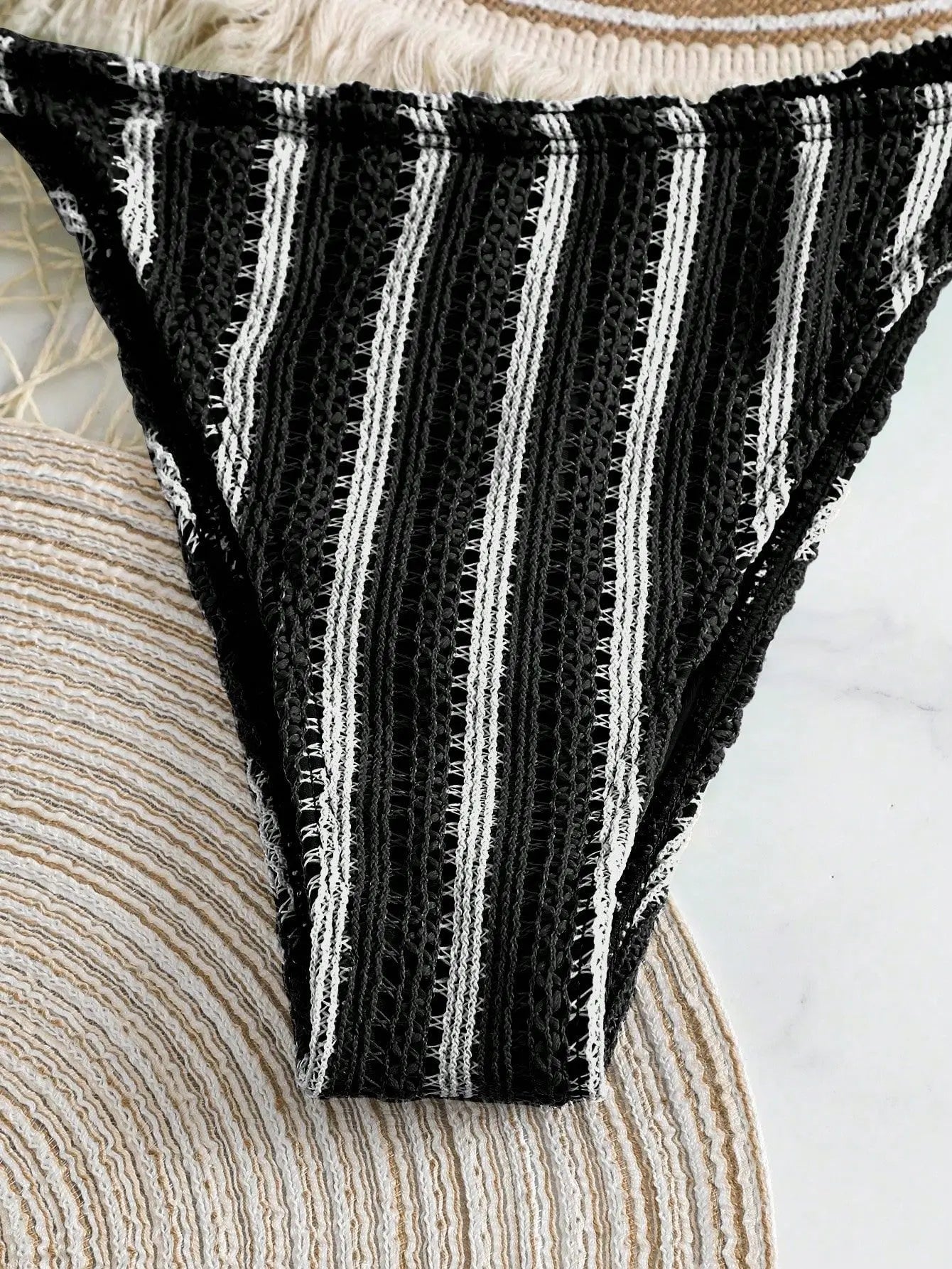 3PCS With Shorts Stripe Halter Fishnet Bikini Women Swimwear Female Swimsuit Three-pieces Bikini Set Bathing Suit Swim Beachwear