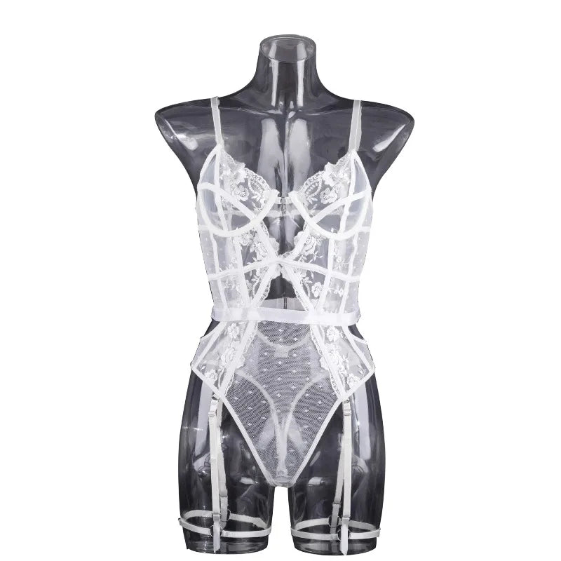 Toucheart Lace Sexy Skinny Babydoll Bodysuit Embroidery Erotic Private Adult Suit Solid Color Patchwork High Waisted Sexy Set