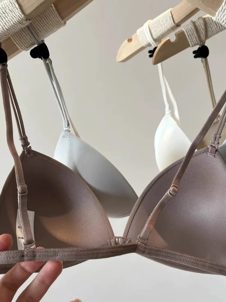 Wireless Summer Bra French Style, Front Closure Thin Straps for Sml Bust Seamless Triangle Cup Beautiful Back No Show Comfort AB