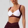 Sexy Detachable Sports Bra Women Color Contrast Hollow Out Front Twisted Gym Workout Yoga Underwear Athletic Training Crop Top