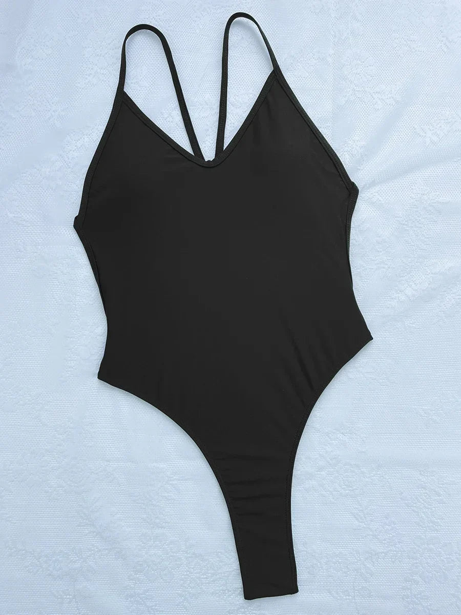 Wrinkled Criss Cross Backless Female Swimsuits One Piece Swimsuit Women Thong Swimwear High Cut Monokini Bathing Suit Swim Lady