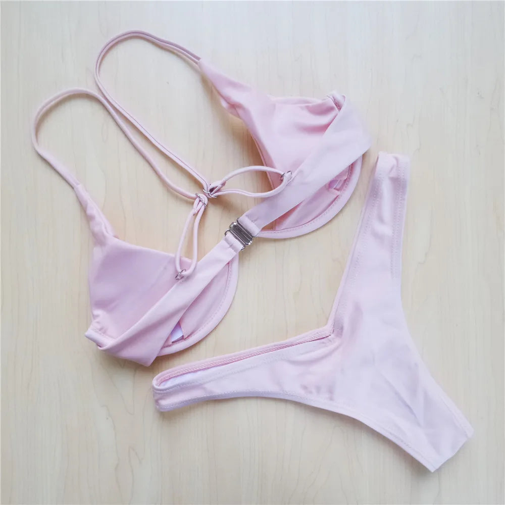 S - XL V-bar Underwired Bikini Female Swimsuit Women Swimwear Two-piece V shape Wire Bikini set Bather Bathing Suit Swim V439