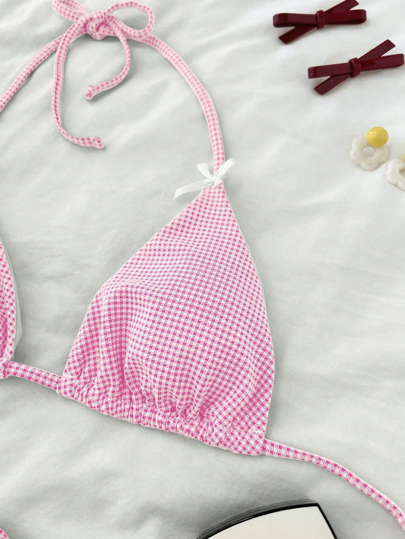 Sexy Blue Plaid Bikini Set 2026 Women Bow Strap Bandage Push Up High Waist Panties Swimsuit Beach Bathing Suit 2 Piece Swimwear