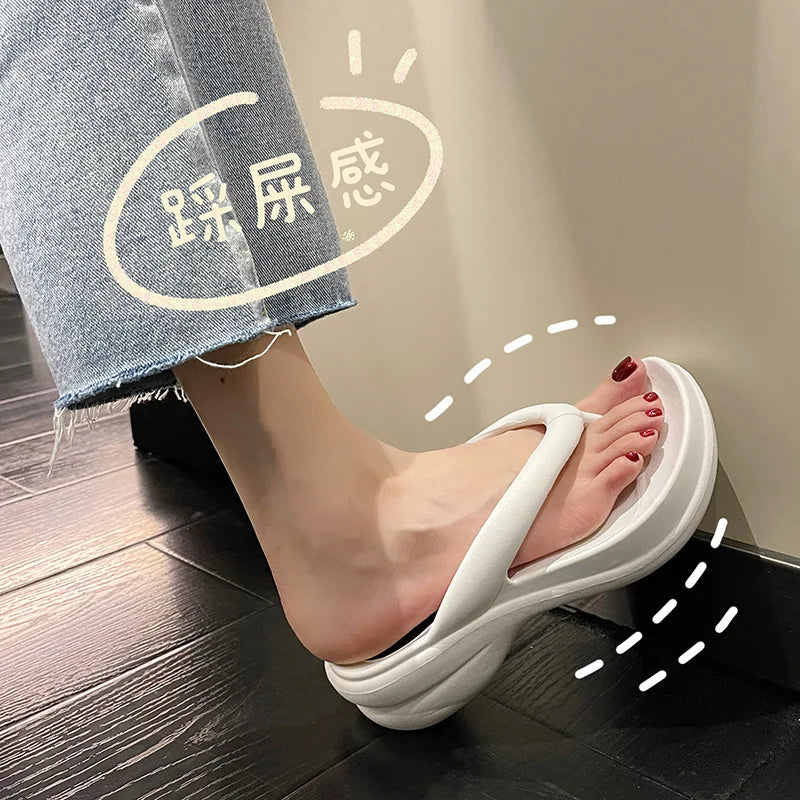 Thick Sole Wedges Flip Flops For Women 2025 Summer Clip  Platform Sandals Woman Non-slip Beach Slippers Girls Outdoor Slides