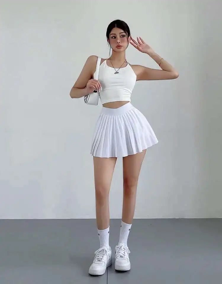 Preppy WOMENGAGA American Style Style High Waisted Slim Pleated Skirt For Women's Summer Ballet Skirt Fashion Women QI9Y