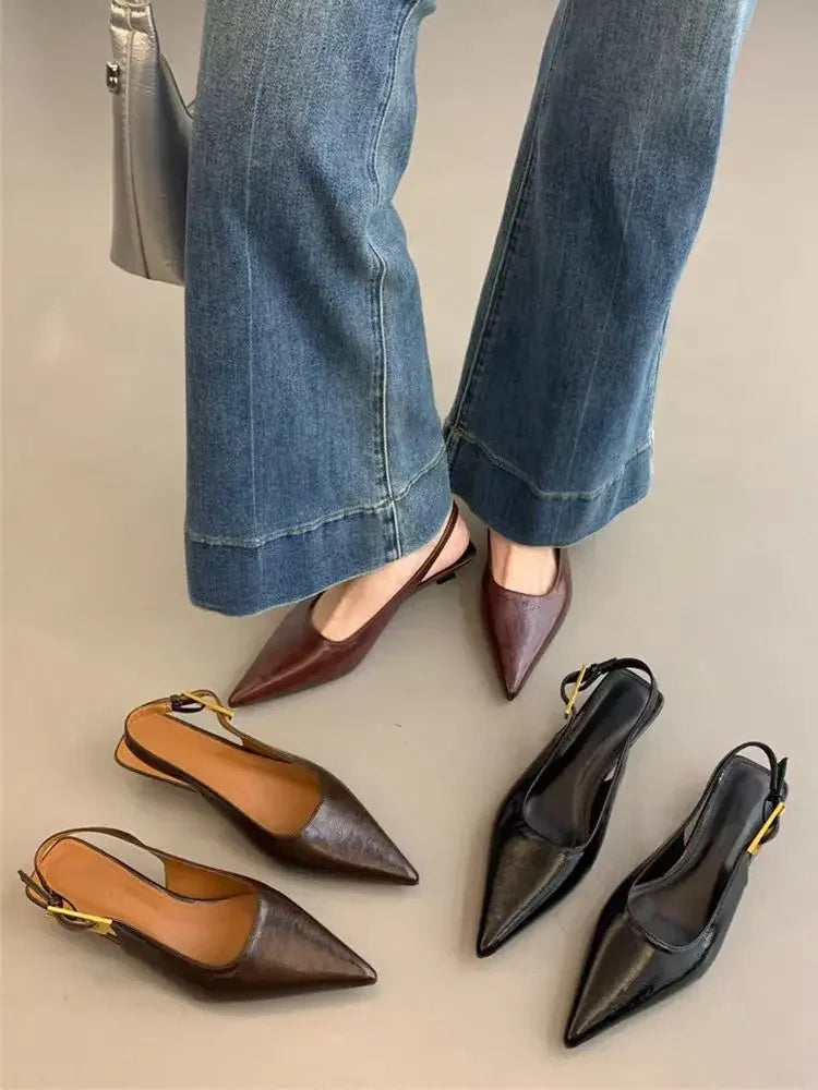 Summer Pointed Toe Women Sandals Fashion Singbacks Mules Shoes Ladies Elegant Low Heel Stripper Party Sandalias 2025
