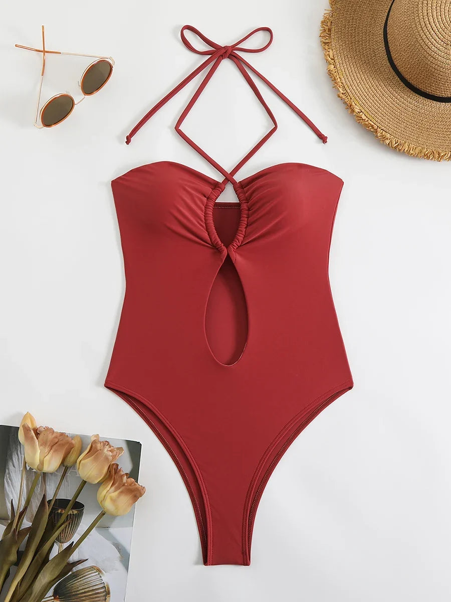 2026 Strappy Printed One Piece Swimsuit Women Sexy Hollow Swimwear Female Solid Bathers Bathing Swimming Swim Suit Beachwear
