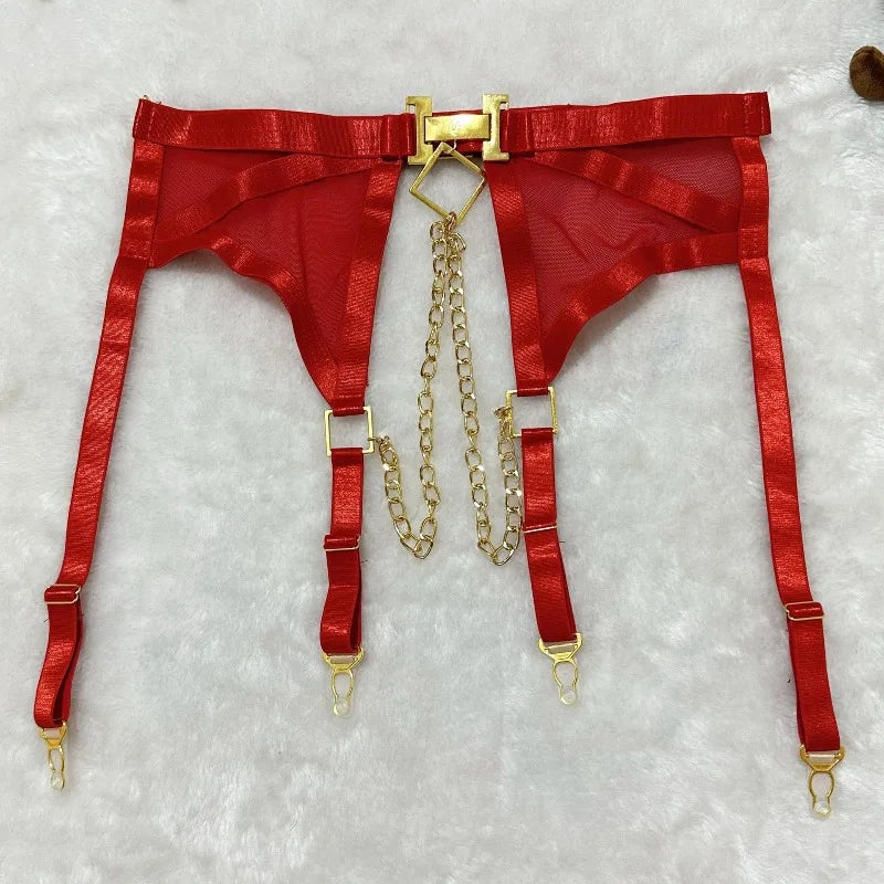 Toucheart Erotic Underwear Mesh See-through Patchwork Metal Chain Hot Girls Sexy Seductive Coquette Nightclub Party Dance Suit