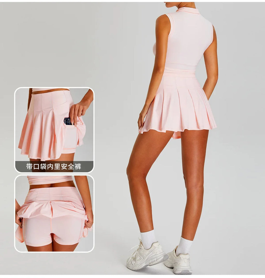 Fitness Tennis Short Skirts Women's Quick Cooling Sensation Sunscreen Pleated Skirt Outdoor UV Resistant Dance Golf Yoga Clothes