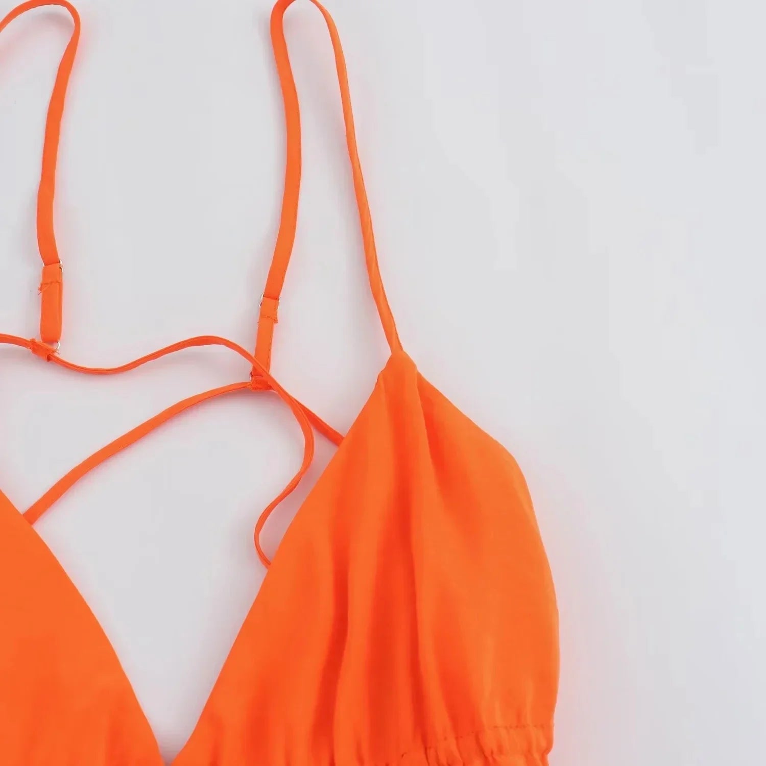 Foridol Orange Backless Tie Up Sexy Summer Women Dress V Neck A-line Beach Slip Dress 2025 Spaghetti Strap Party Midi Vestidos