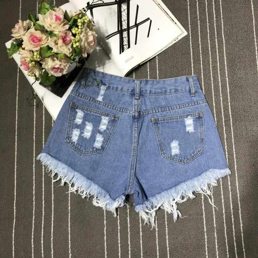 Summer Stretchy Hot Short Pants Women's High Waisted Cut Off Denim Shorts Ripped Distressed Frayed Hem Jeans Shorts