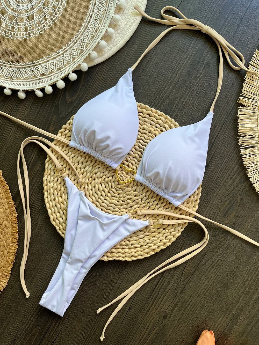 Women's Solid Color Sexy Bikini Set 2-piece Split Beach Swimsuit Red
