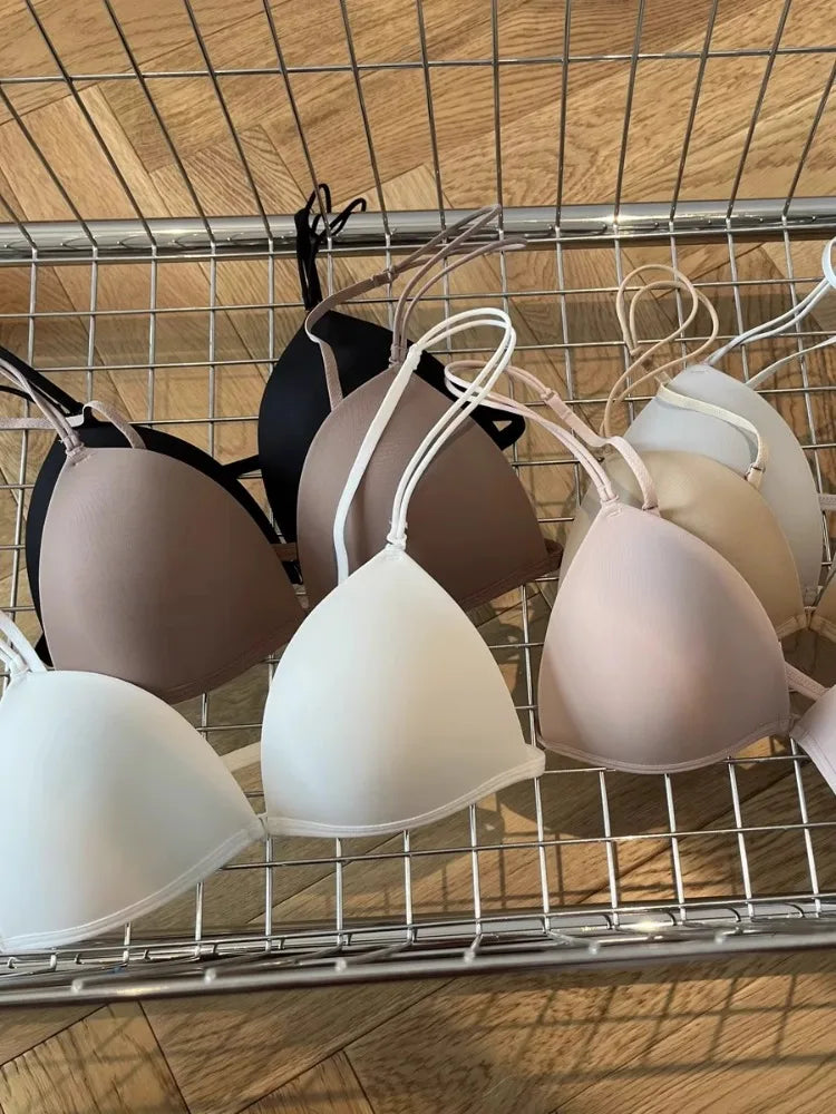 French Bralette Front Button, Thin Straps Triangle Cup Sml Chest, Seamless Beautiful Back Lingerie, Summer Lightweight Wirefree