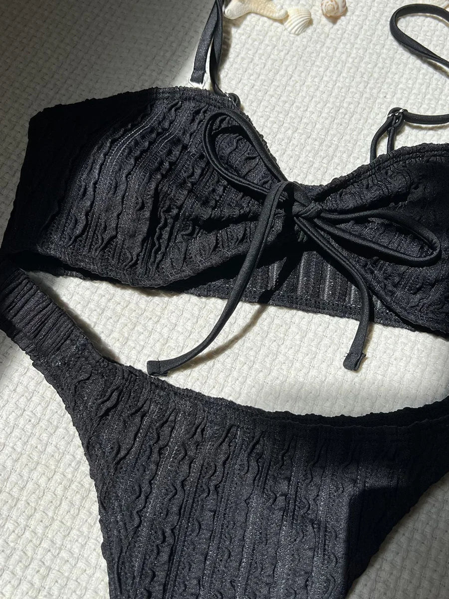 Wrinkled Crinkled Tie Knotted Bikini Women Swimwear Female Swimsuit Two-pieces Bikini Set Brazilian Bathing Suit Swim Beach Wear