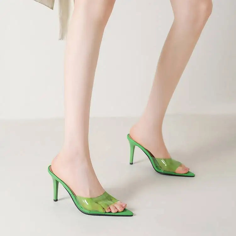 Spring and Summer New Style Fashion High Heels Women's Slippers Pointed Tip Concise Sexy Party Women's Shoes High 8cm Size 35-43