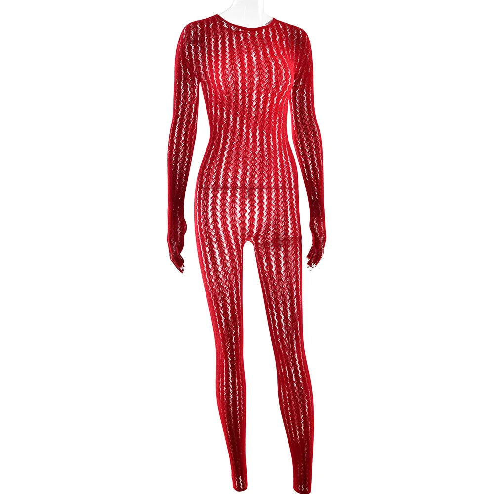 FDYOUI Sexy See-through Bodysuit Women's Long Sleeve Night Club Overalls Black Streetwear Lady Chic One Piece Party Jumpsuits