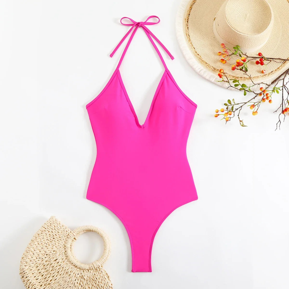 2026 Halter Swimsuit One Piece Backless Solid Swimwear Women Bathers Bathing Swimming Swim Suit Padded Beachwear Summer