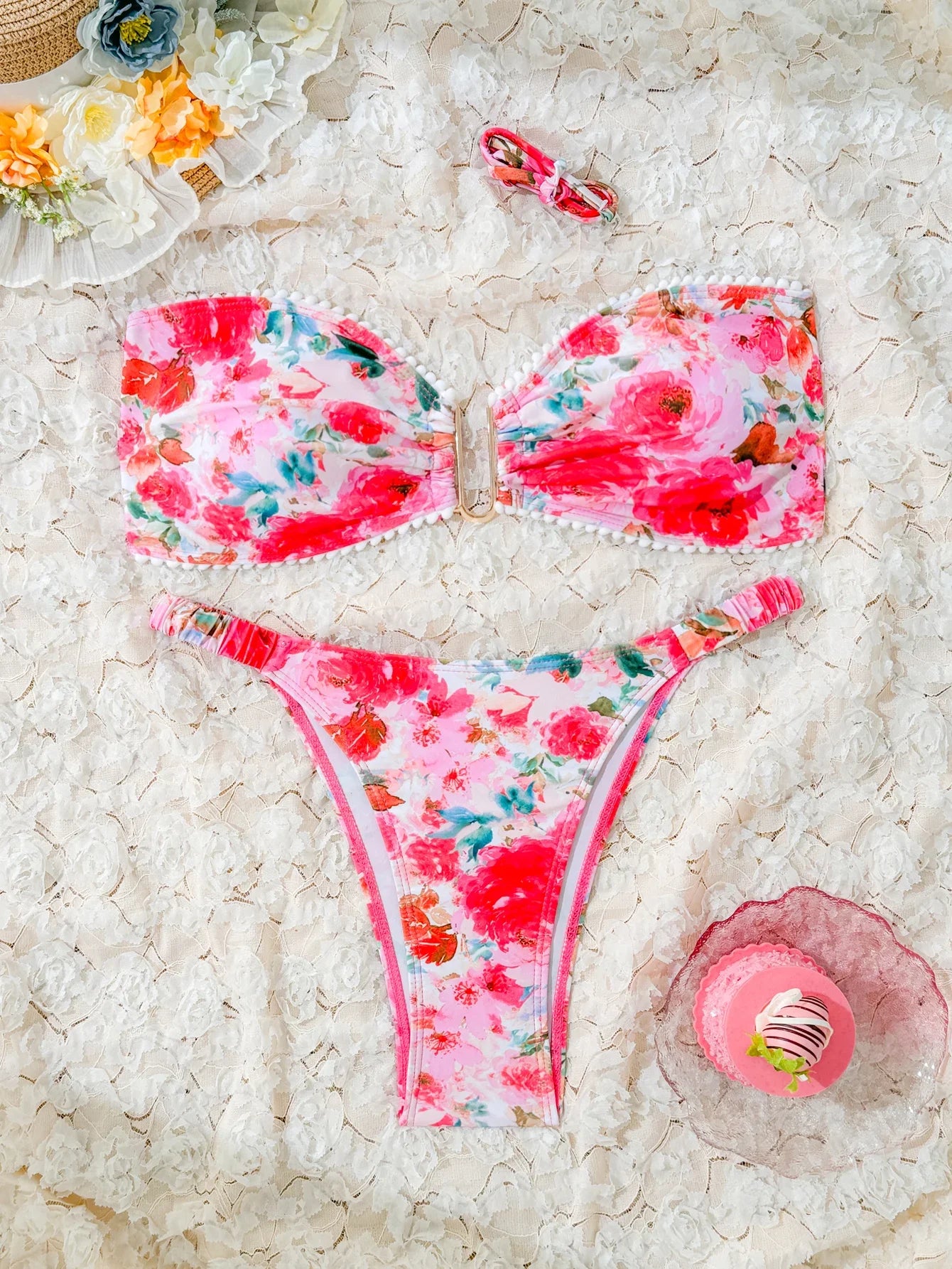 2026 U-wire Bandeau Bikinis Women Printed Swimwear Female Sexy Ring Linked Swimsuit Bathers Bathing Swimming Swim Suit Beachwear