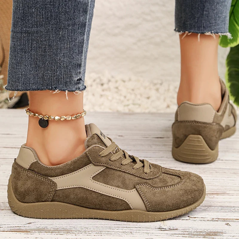 Fashion Gray Suede Flats Sneakers Women Non Slip Lace Up Platform Sneakers Woman Comfortable Thick Sole Sports Running Shoes