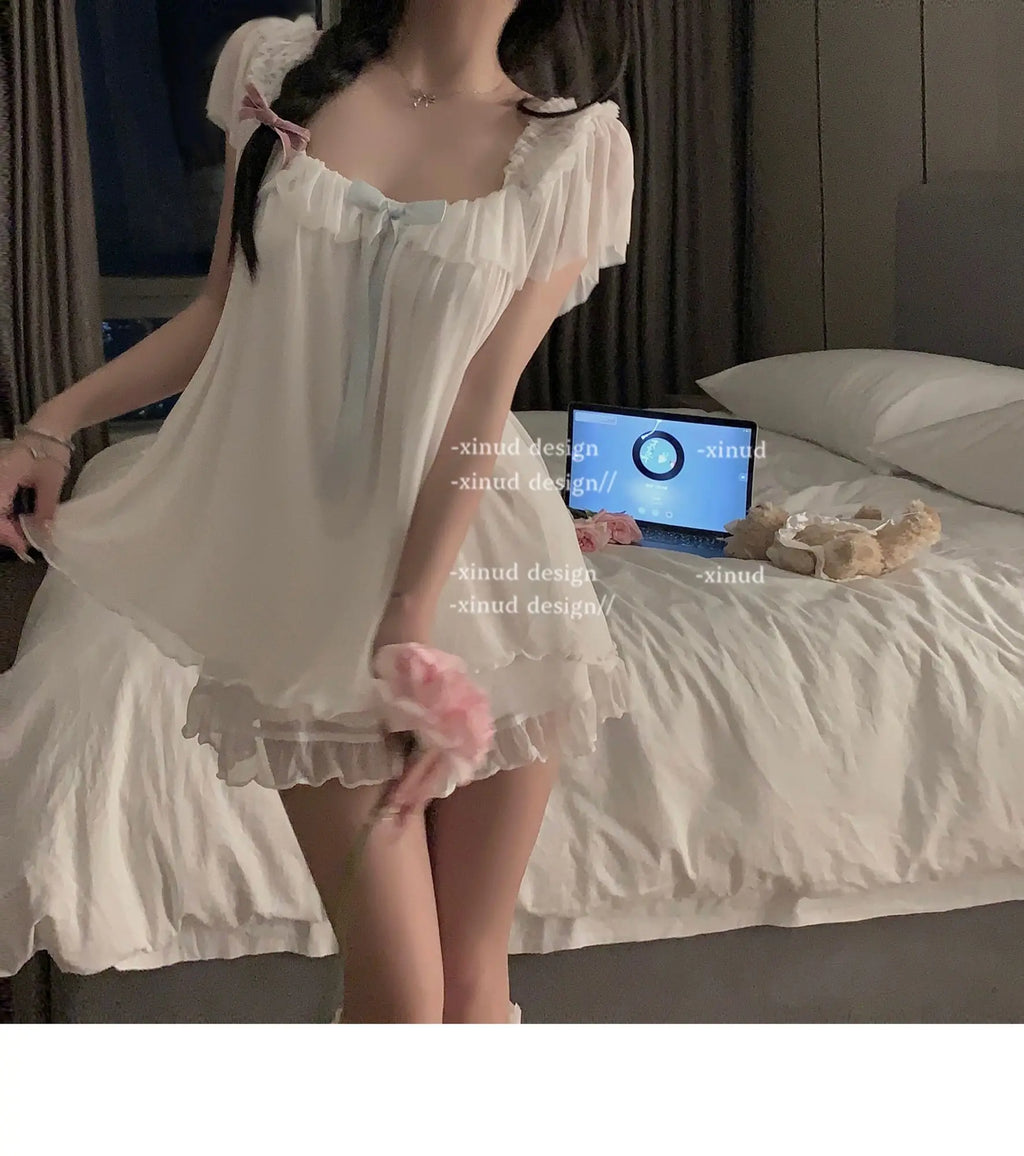 High-quality Set French Sweet Bow Strap Summer Princess Girl Style Thin Square Neck Crop Tops Pink Clothes Outfits For Women 8BH