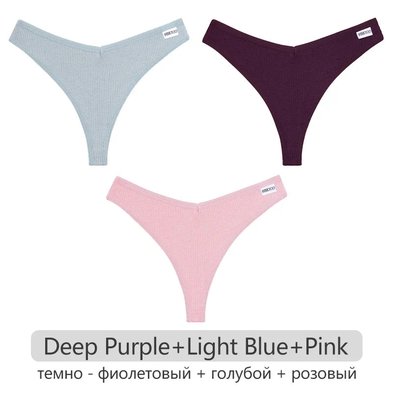 3Pcs/set Women Cotton Waffle Style G-string Panties Ladies Soft Thongs Female S-XL Low-Rise T-Back Panties Bikini Underwear 2023