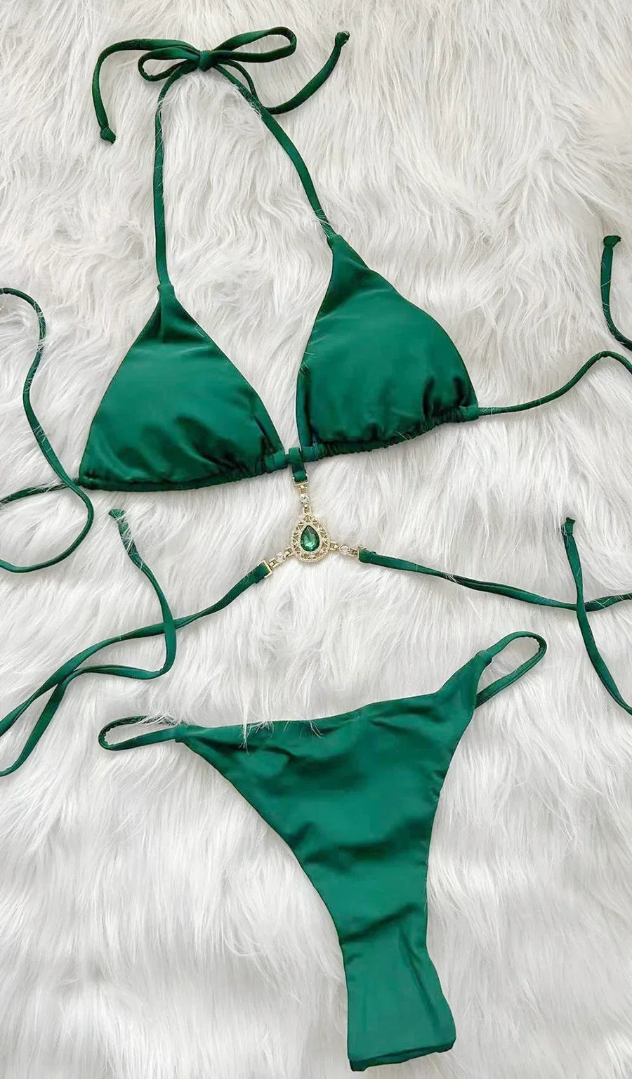 Halter Rhinestone Diamond Bikini Women Micro Thong Swimwear Female Swimsuit Two Pieces Bikini Set Satin Bathing Suit Swim Lady