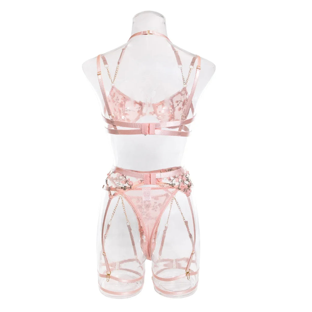 Laced Bra Lingerie Sexy Floral Embroidery Underwear Transparent Fairy Set Woman 2-Piece Boho Bra + Panty Underwear Set Intimates