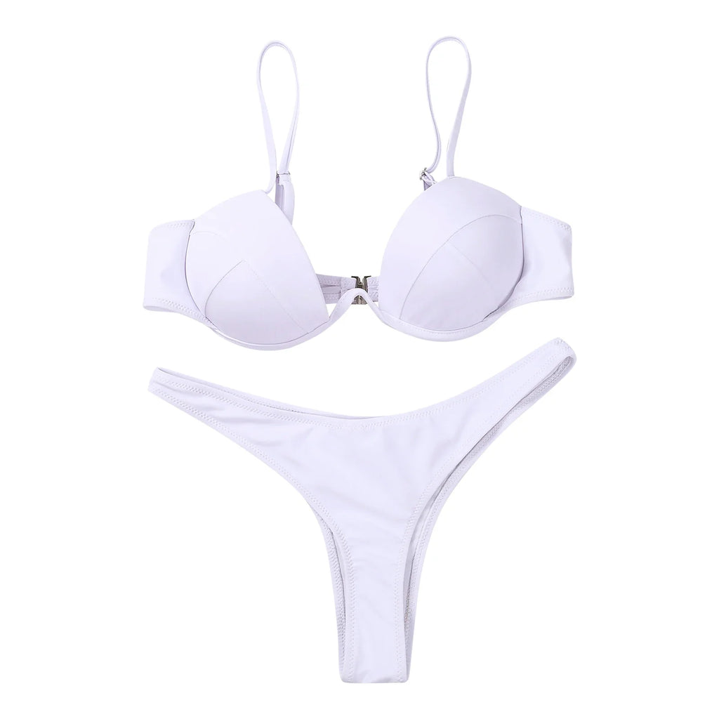 Women Push Up Two Piece Bikini Swimsuits Solid Color Bra Padded Swimwear Bathing Suit