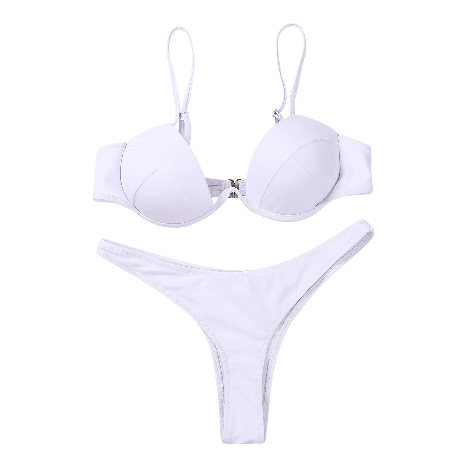Women Push Up Two Piece Bikini Swimsuits Solid Color Bra Padded Swimwear Bathing Suit