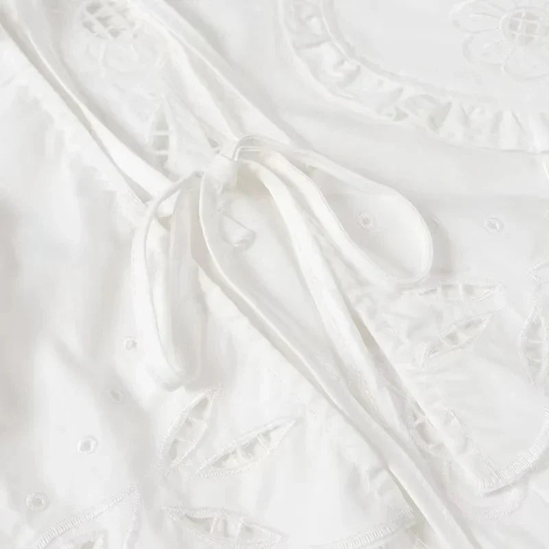 Foridol Heart Embroidery White Cotton Women Blouse Bowknot Spring Summer Lantern Sleeve Casual Shirt V Neck Loose Chic Blusa
